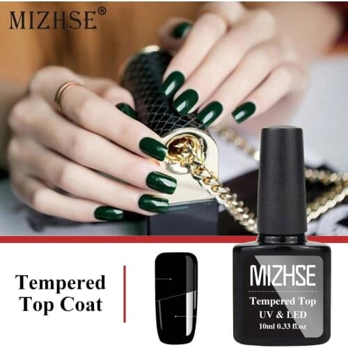 MIZHSE 10ml Tempered Enhance Top Coat No Wipe Soak Off Nail Art UV LED Varnish Lacquer Luxury Surface Glassy Bright Nail Primer