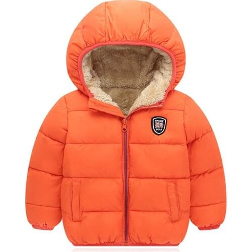 Boys Girls Thicken Warm Jacket Winter Kids Hooded Jackets Outerwear Fashion Baby Boy Zipper Cotton Velvet Jacket For Kids Coats