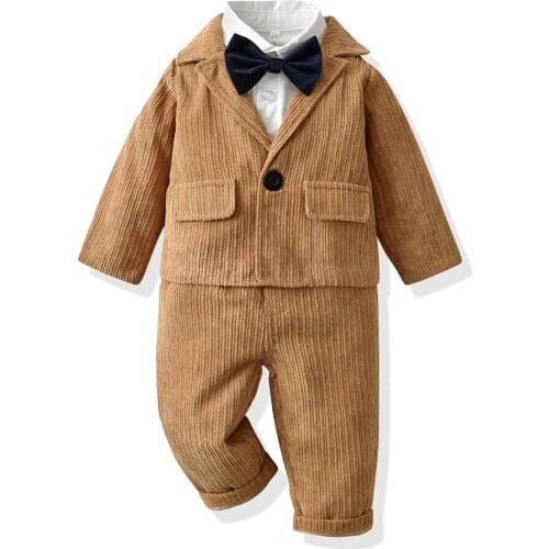 2021 Corduroy Coat Suit for 1 2 3 4 5 6 Years Boys Clothes White Shirt + Jacket+ Pants 3 Pieces Kids Wedding Birthday Wear
