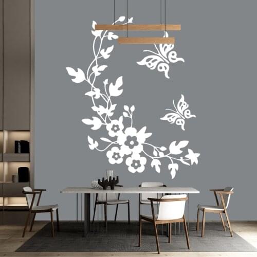 Butterfly Flower Vine Wall Stickers Home Decoration For Childrens Room Fridge Bedroom Wall Decals Peel & Stick Vinyl Wallpaper