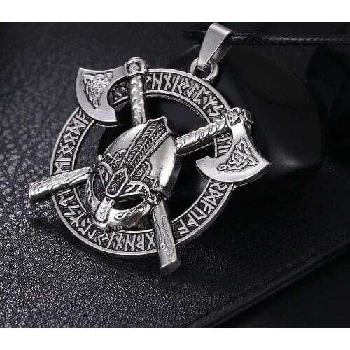 Vintage Vikings Rune Warrior Pendant Necklace Double Axe Slavic Amulet Necklace Men Jewelry Scandinavia Gifts