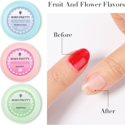 BORN PRETTY 32 Pcs/box Flavor Nail Polish Remover Pads Moist Wet Paper Nail Varnish Nail Art Cleaning Tool