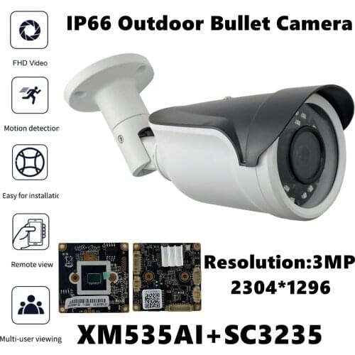 XM535AI+SC3235 IP Outdoor Metal Bullet Camera 3MP 2304*1296 Infrared IRC IP66 VMS XMEYE ONVIF P2P Motion Detection Radiator