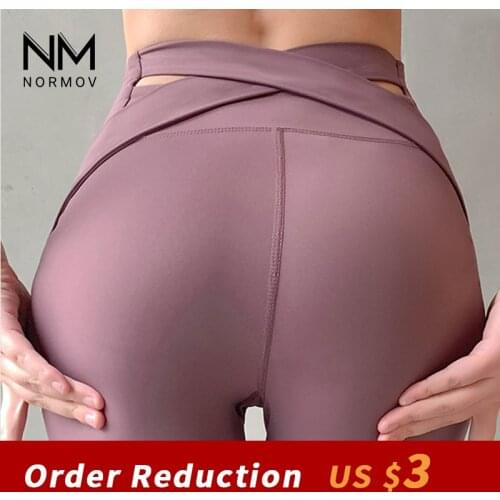 NORMOV Fitness Women Leggings Solid Cross Ankle Length Acrylic Leggins Workout High Waist Push Up Leggings Feminina