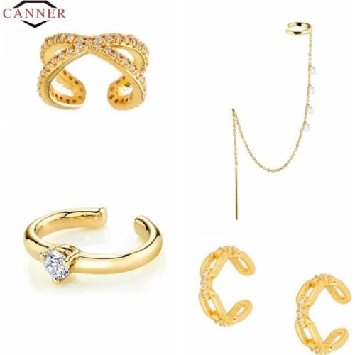 CANNER 925 Sterling Silver Zircon Ear Cuff Clip Earrings For Women Gold Color No Piercing Earring Silver 925 Jewelry pendientes