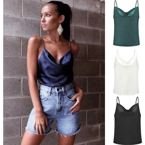 Women Sexy Solid Color Chiffon Suspender Vest Ladies Summer V-neck Tops Casual Camisole S/M/L/XL