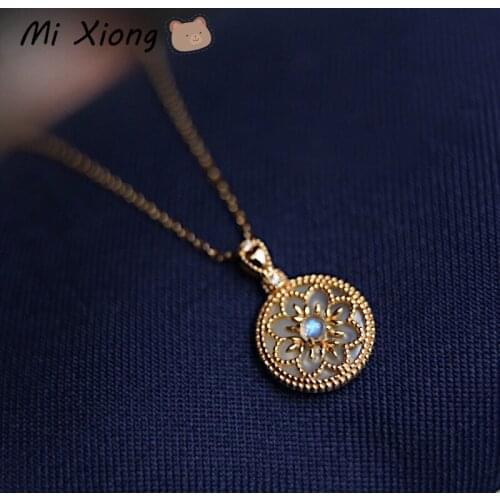 Mi Xiong 925 Sterling Silver Necklaces for Womens Luxury Jewelry Diamond Flower Pendant with Chain Classic Party Wedding Cute