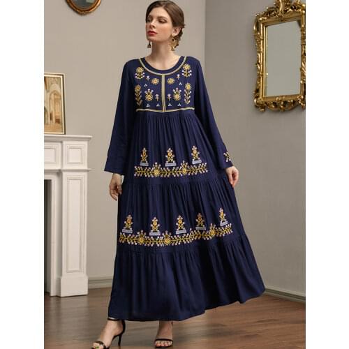 Plus Size Women Muslim Dress Dubai Turkey Long Robe Kimono Ethnic Long Sleeve Wild Dresses Moroccan Kaftan Abaya Islamic Clothes