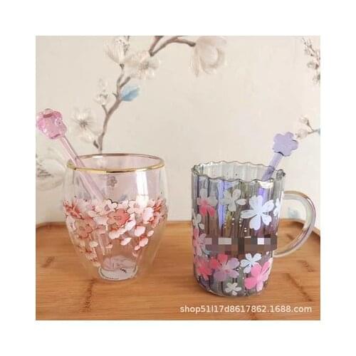 Star Cup Limited Edition Cherry Blossom Symphony Laser Colorful Glass Cup Pink Petal Girl Coffee Cup