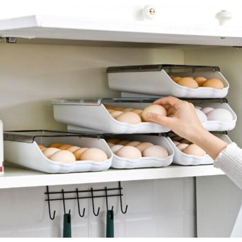 14 Eggs Automatic Rolling Egg Box Kitchen Refrigerator Egg Storage Box Household Transparent Drawer Egg Tray Hot Organizer