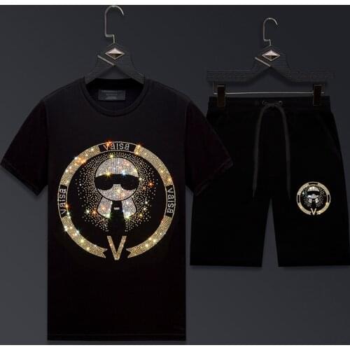 2021 Men Clothing Sportswear Character Rhinestones Suit Fitness Mens Track Suit Set 2 Pieces Casual Jogger Sets Plus Size 6XL