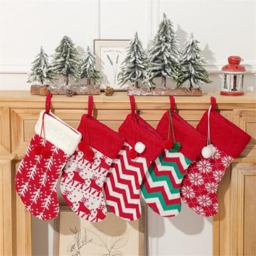 2021 Christmas Tree Hanging Socks Large Stockings Santa Elk Gift Socks Bag For Children Fireplace Tree Christmas Decoration