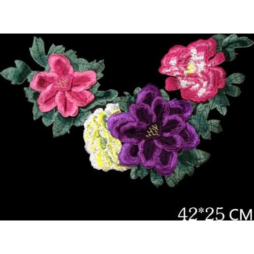 3D Patches Flowers Embroidered Sew On Patch For Clothing Jacket large peony Applique DIY Accessory