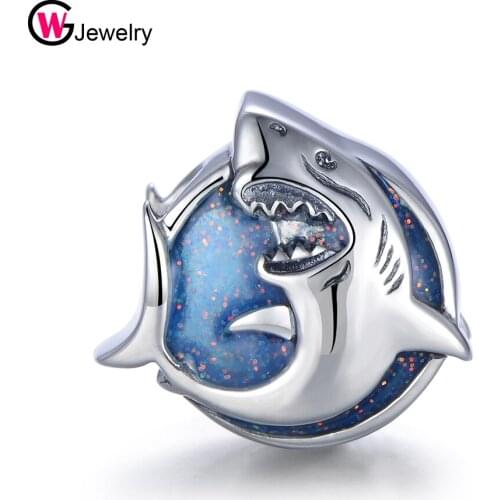 925 Sterling Silver Charm for Bracelet Animal Shark Beads DIY Bracelets Making Jewelry Enamel Craft GW X420