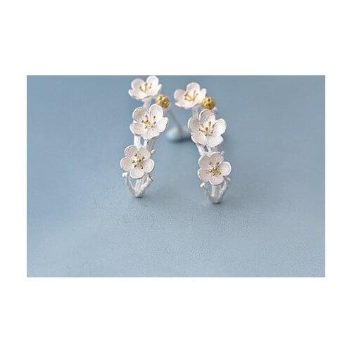 925 Sterling Silver Cherry Blossom Accessories Fashion Summer Jewelry Branch Flowers Stud Earrings For Women Joyas De Plata