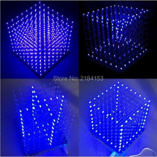 Free Shipping Factory Price Promotion!!! 8x8x8 LED 3D Light Square Blue LED Electronic DIY Kit Tempered ability