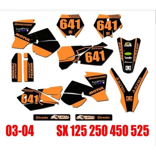 Free Customized Numbers Names SX 2004 2003 Graphics backgrounds Decals kits FOR KTM SX 2003 2004 125 200 250 300 350 400 450 525