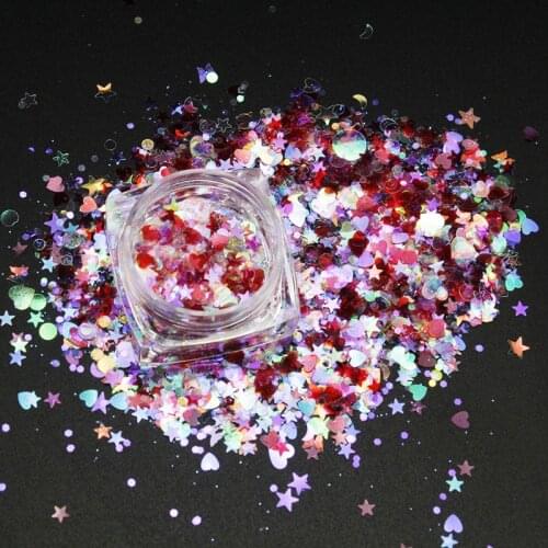 1Set (8Colors)Holographic Nail Sequins Paillette Heart, Five-Stars,Diamond Jewels Glitter For Makeup Eye Body Face Nail Glitter