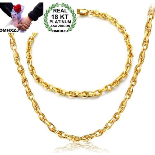 OMHXZJ Wholesale Personality Fashion Man Party Gift Gold Round Circles Chain 18KT Gold Bracelet+Necklace Jewelry Set SE37
