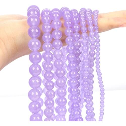 Natural Stone Light Purple Chalcedony Jade Smooth Round Loose Spacer Bead For Jewelry Making DIY Bracelet Necklace 4/6/8/10/12MM