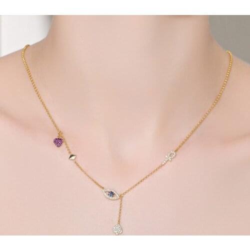 SLJELY 925 Sterling Silver Micro Cubic Zirconia Lucky Heart Pendant Adjust Chain Necklace Women Fashion Design Jewelry