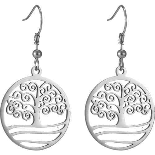 Tree of life Earrings Stainless Steel Hollowed Wisdom Tree Tree Plant Silver Color Dangle Earrings For Women Jewelry Gift