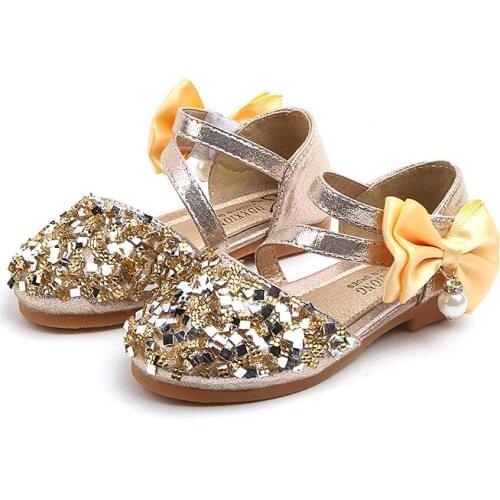 Kids 2019 New Summer Sequined Princess Shoes For Girls Baby Flat Bow Sandals Shoes Children Hook & Loop Fashion Shoes Size 21-36