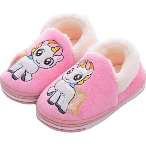 Unicorn Kids Slippers for Toddler Boys Indoor Shoes Baby Girl Fur Slides Cotton Flip Flop Warm Winter House Children Slipper