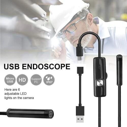 Kebidu 7mm Endoscope Camera 720P HD USB Endoscope With 6 LED 1M Soft Cable Waterproof Inspection Borescope For Android PC Newest