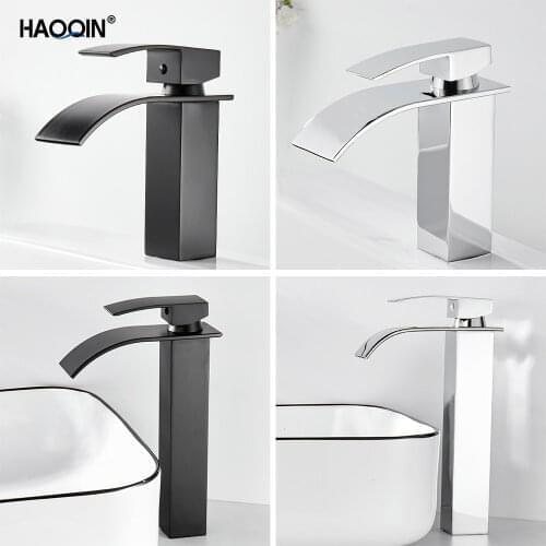 HAOQIN Black Chrome Tall Basin Sink Faucet Slim Bathroom Washbasin Water Mixer Tap Hot Cold Water Basin Crane Tap Bathroom Tap