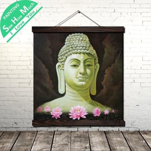 Jade Buddha Lily Scroll Painting Canvas Vintage Poster and Prints Wall Art Picture Living Room Bedroom Farmhouse Decoration