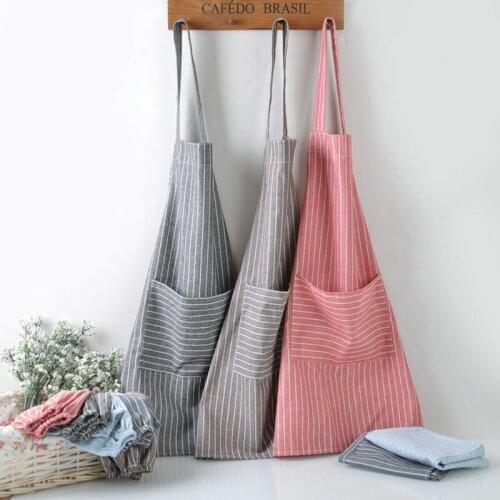Brief classic strip aprons for women work helper apron kitchen clean apron quality line cotton cooking aprons big pocket sale