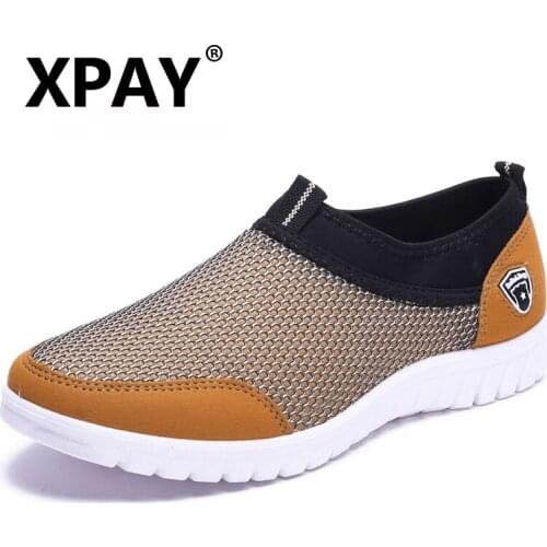 XPAY 2019 Summer Mesh Shoe Sneakers For Men Shoes Breathable Mens Casual Shoes Slip-On Male Shoes Loafers Casual Walking 38-48