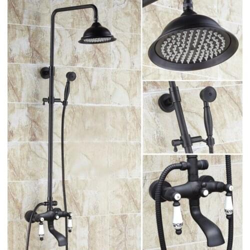 Oil Rubbed Brass Wall Mounted Rain Bathroom Rainfall Shower Faucet Set with Hand Spray Shower Head Bath Tub Mixer Tap 2hg123