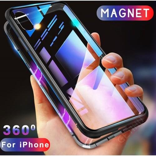 Magnetic Adsorption Case for iPhone X XS XR 11 Pro Max 8 7 6S 6 Plus SE 2020 Clear 9H Tempered Glass + Metal Bumper Magnet Cover