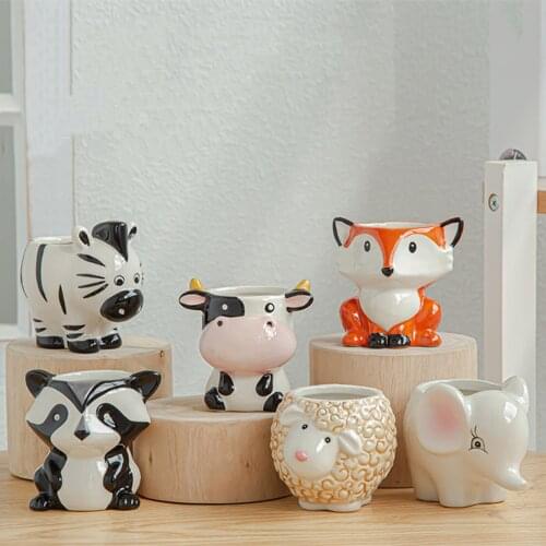 Mini Pot Succulents Plants Bonsai Pots Nordic Style Ceramic Animal Flower Pot Cartoon Zebra Sheep Cow Head Home Decoration #T1P