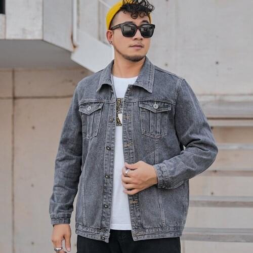 QUANBO Mens Jean Jacket Trucker Casual Classic Denim Jackets 2021 New Male Turn-down Collar Fat Loose Preppy Style Coat