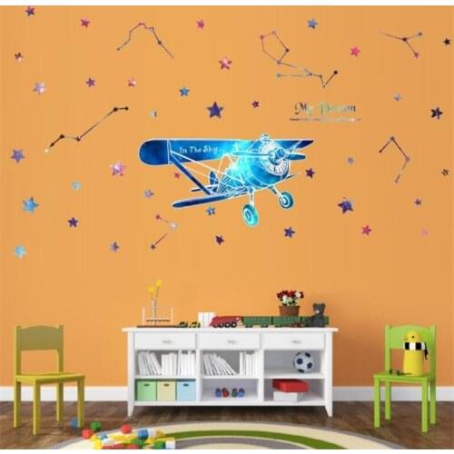 Star Airplane Wall Stickers For Kids Room Graffiti Door Stickers Living Room Bedroom Wall Decoration My Dream Art Mural