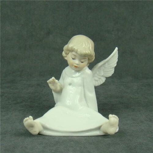Naughty Porcelain Angel Sculpture Ceramic Boy Angel Statue Craft Ornament Accessories for Home Decoration and Festival Present