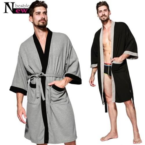 New Men Women Waffle Cotton Bathrobes Men Bathroom Spa Robe Male Plus Size Pajamas Traditional Yukata Sleepwear Lovers Clothing