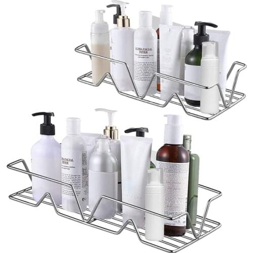 Stainless Steel Shower Organizer Storage Shelf Punch-Free Kitchen Bathroom Toilet Wall Hanging Storage Rack Bathroom Accessories