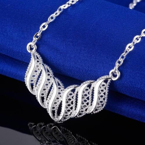 925 Sterling Silver Necklace For Women Jewelry 18 inches beautiful elegant flowers Pendant Fashion Christmas gifts Wedding party