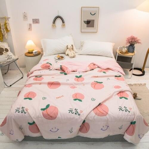 Fruit Print Washed Cotton Cool Quilt Summer Air Condition Thin Blanket Kids Adult Soft Comfortable Comforter Office Sofa Throw