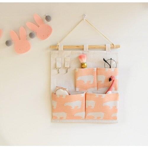 Nordic ins simple hanging bag 4 pocket hanging bag cotton linen cloth art hanging storage hanging bag