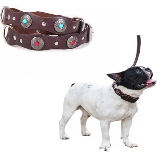 Adjustable Real Leather Dog Wave Diamond Collar for Large Medium Small Dogs Soft Pet Dog Collar with Strong Copper Buckle