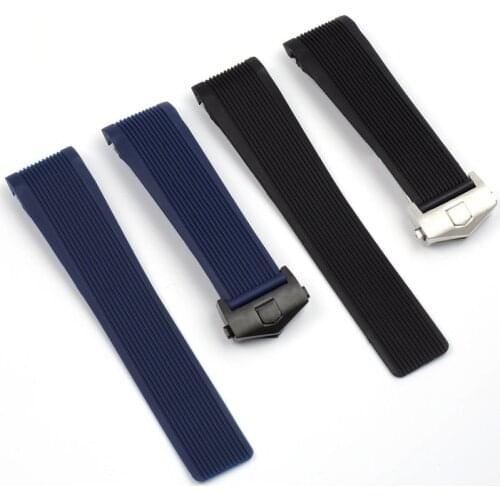 24 mm New Style Rubber Silicone Watch Strap Black Blue Watchband Suitable for Tag Heuer CARRERA AQUARACER Series Watch