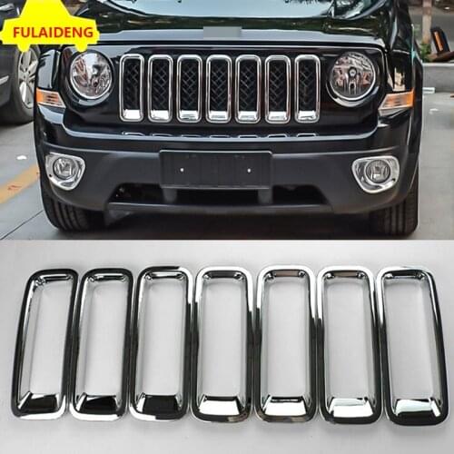 7pcs For Jeep Patriot 2011-2017 ABS Chrome front bumper Grille Grill Kit Insert Vent Hole Frame Car Styling Accessories