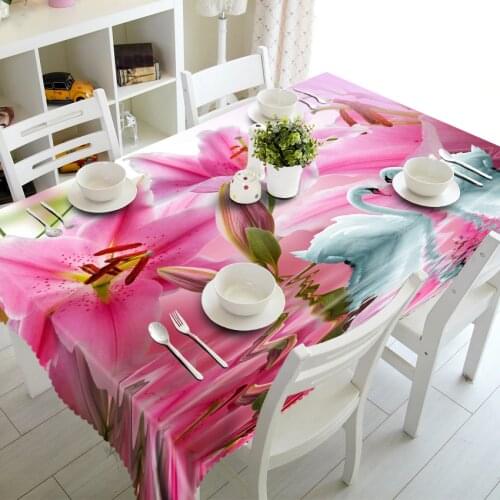 Romantic White Swan Under Pink Flowers 3d Table Cloth Tapestry Table Cover Tablecloth