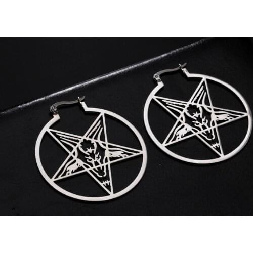 Teamer Satanic Pentagram Earrings for Women Stainless Steel Big Hoop Earrings Vintage Jewelry Sigil of Baphomet Witchy Star