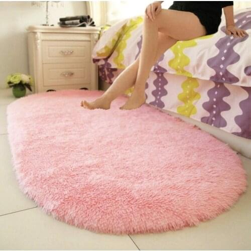 Silky Fluffy Carpet Modern Home Decor Oval Plush Shaggy Rug Childrens Play Mats Sofa Living Bedroom Bedside Mat Balcony Y28
